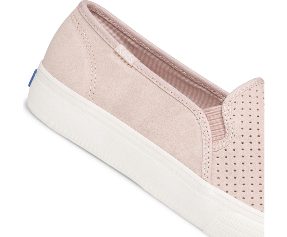 Keds Womens Slip Ons Pink - Double Decker Perf Suede - 279UNIJRK